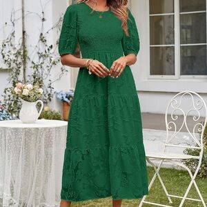 Green Smocked Floral Dress